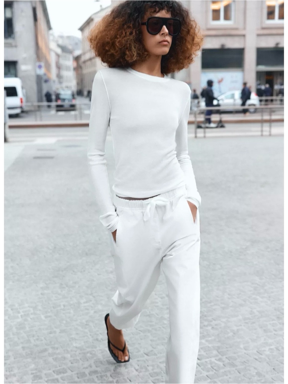 Zara White Relaxed Track Pants with Drawstring